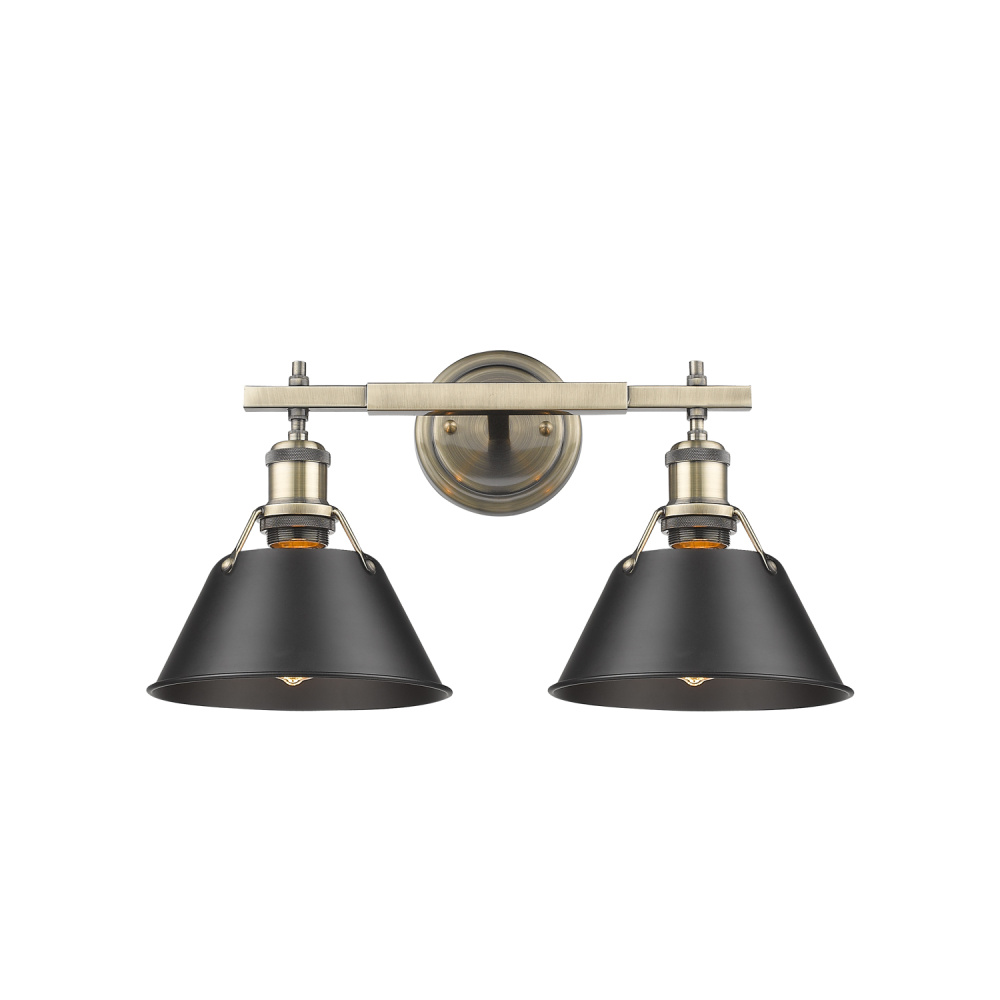 Yep by Golden Lighting Orwell 2-light Vanity in Aged Brass and Matte Black shade
